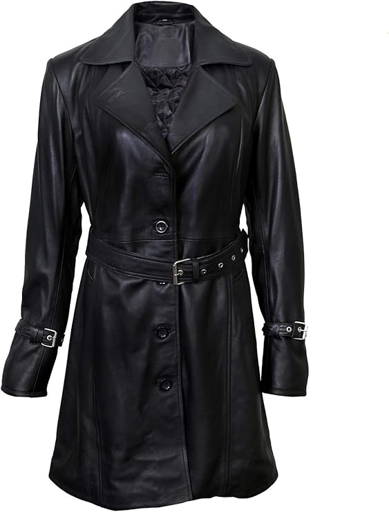 catism 女士皮大衣,长羊皮复古风格纽扣皮大衣 黑色 x-large 【de